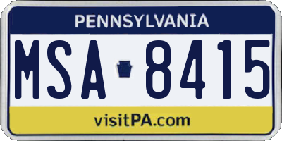 PA license plate MSA8415