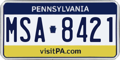 PA license plate MSA8421