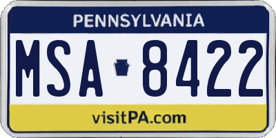 PA license plate MSA8422