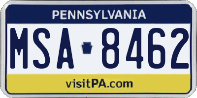 PA license plate MSA8462