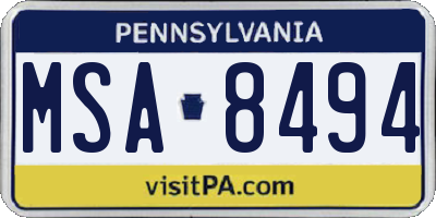 PA license plate MSA8494