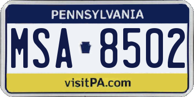 PA license plate MSA8502