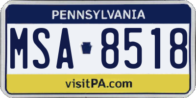 PA license plate MSA8518