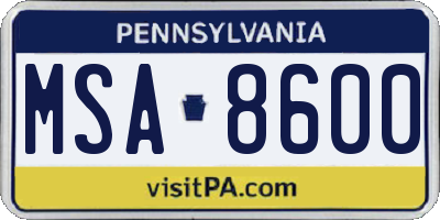 PA license plate MSA8600