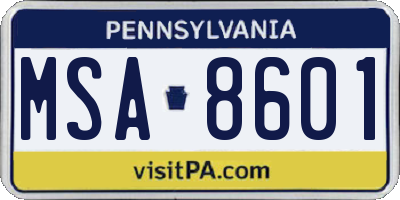 PA license plate MSA8601