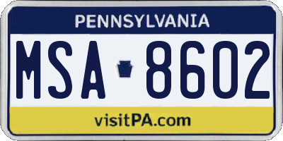 PA license plate MSA8602