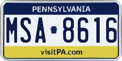 PA license plate MSA8616