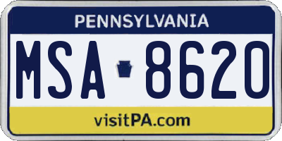 PA license plate MSA8620