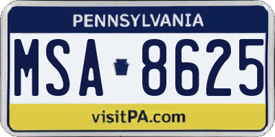 PA license plate MSA8625