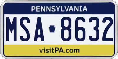 PA license plate MSA8632