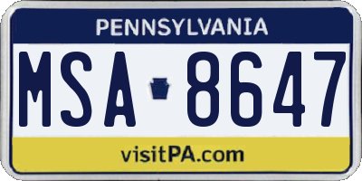 PA license plate MSA8647