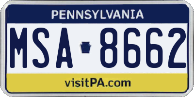 PA license plate MSA8662