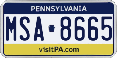 PA license plate MSA8665