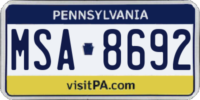 PA license plate MSA8692