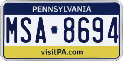 PA license plate MSA8694