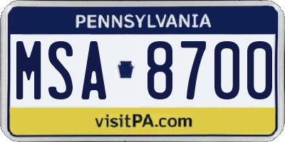 PA license plate MSA8700