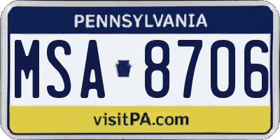 PA license plate MSA8706