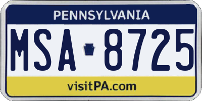 PA license plate MSA8725