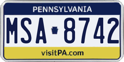 PA license plate MSA8742