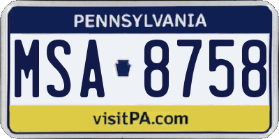 PA license plate MSA8758