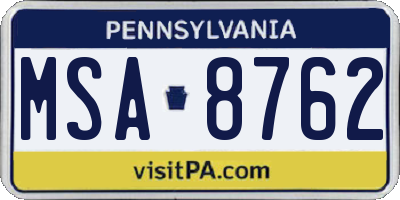 PA license plate MSA8762