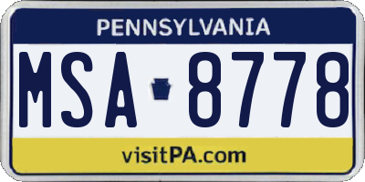 PA license plate MSA8778