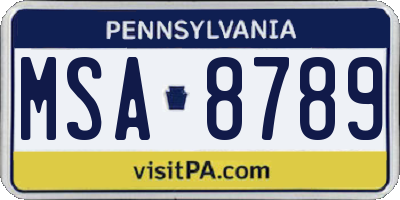 PA license plate MSA8789