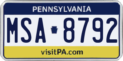 PA license plate MSA8792