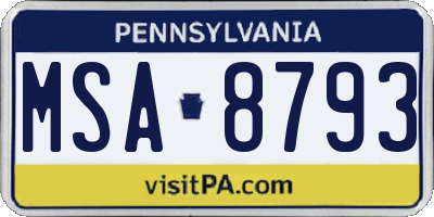 PA license plate MSA8793