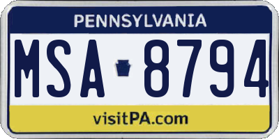 PA license plate MSA8794