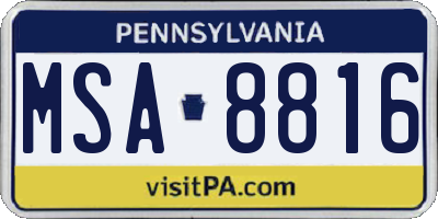 PA license plate MSA8816