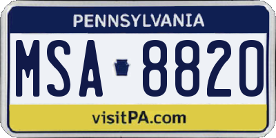 PA license plate MSA8820