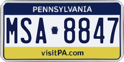 PA license plate MSA8847