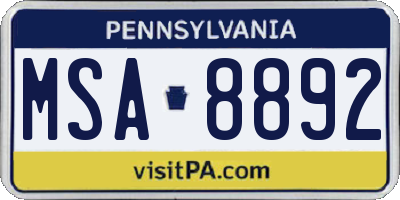 PA license plate MSA8892
