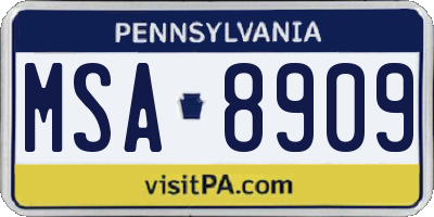 PA license plate MSA8909