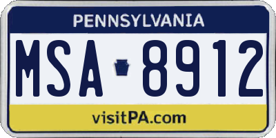 PA license plate MSA8912