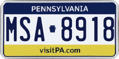 PA license plate MSA8918
