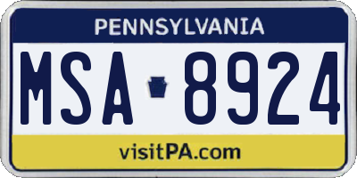 PA license plate MSA8924