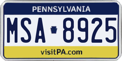 PA license plate MSA8925