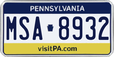 PA license plate MSA8932
