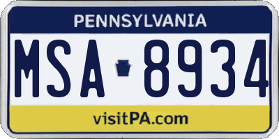 PA license plate MSA8934
