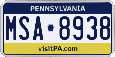 PA license plate MSA8938