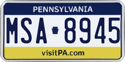 PA license plate MSA8945
