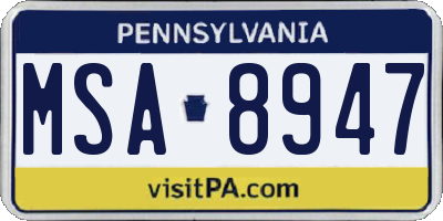 PA license plate MSA8947