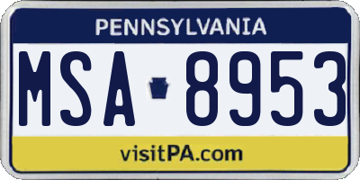 PA license plate MSA8953