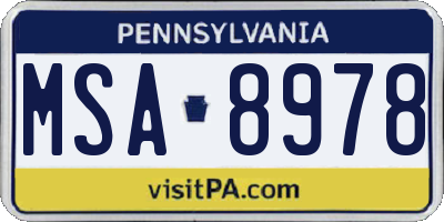 PA license plate MSA8978