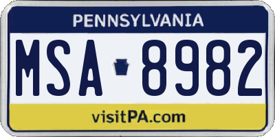 PA license plate MSA8982
