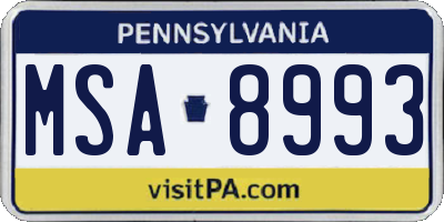 PA license plate MSA8993