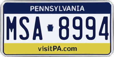 PA license plate MSA8994