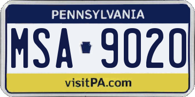 PA license plate MSA9020